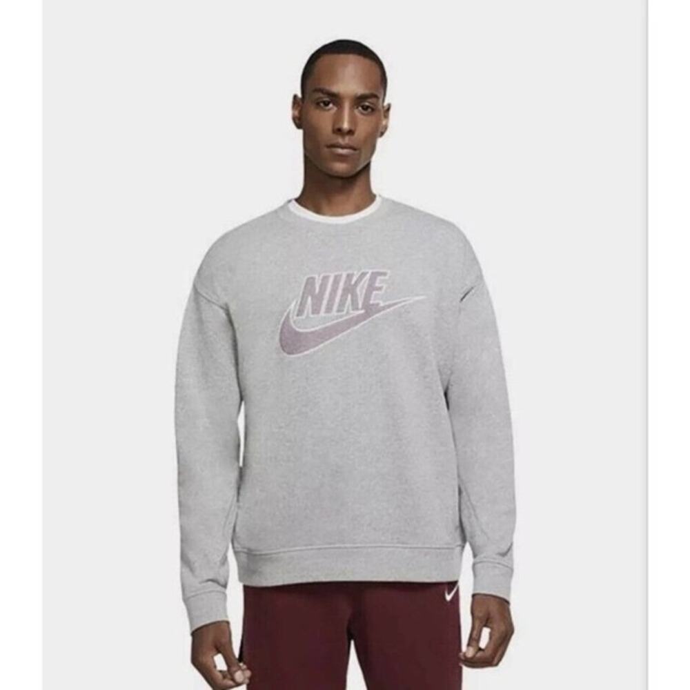 Mens Grey Purple Nike Sportswear Crew FT GX French Terry Crewneck Sweatshirt XL